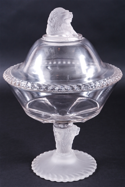 GILLENDER & SONS NEW LION PATTERN GLASS COMPOTE