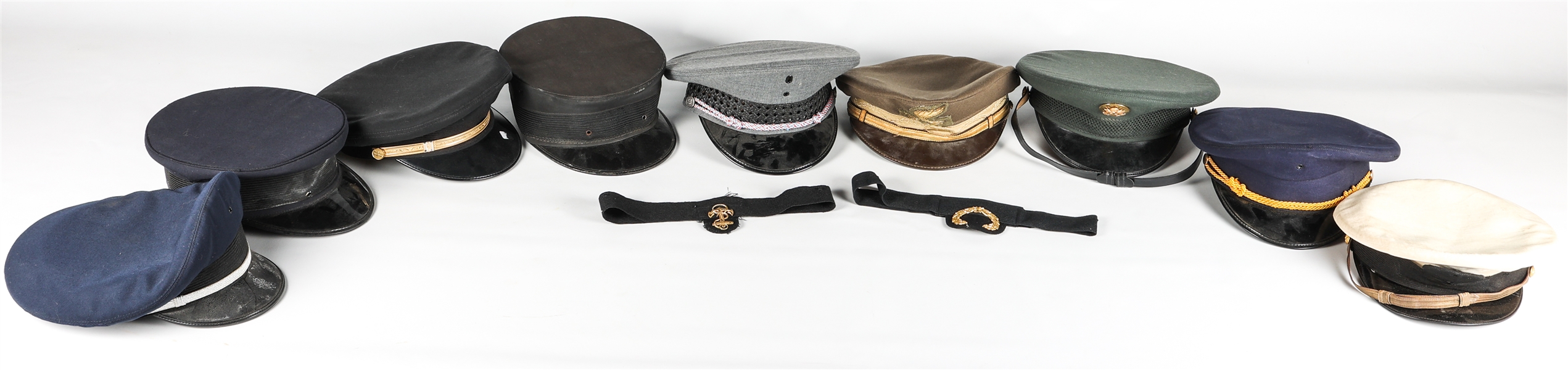 WORLD MILITARY PEAKED CAP VISORS - LOT OF 9