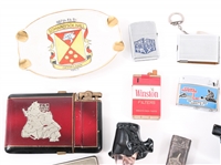 TOBACCIANA ITEMS - LIGHTERS, ASHTRAYS, MATCHSTICK CASE