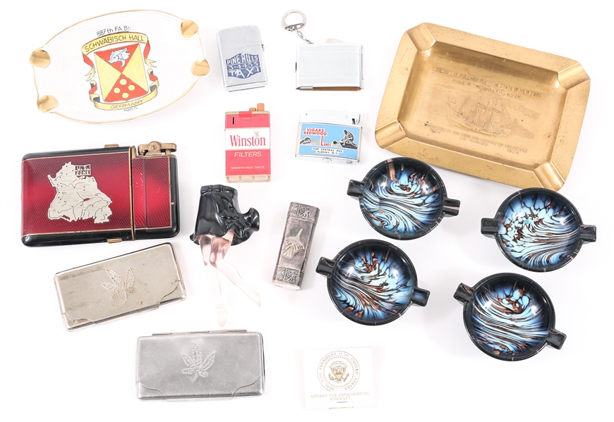 TOBACCIANA ITEMS - LIGHTERS, ASHTRAYS, MATCHSTICK CASE