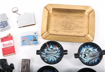 TOBACCIANA ITEMS - LIGHTERS, ASHTRAYS, MATCHSTICK CASE