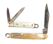 MINIATURE ABALONE MOTHER OF PEARL POCKETKNIVES LOT OF 2