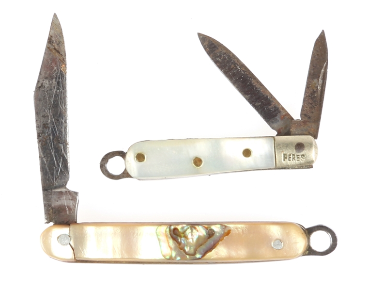MINIATURE ABALONE MOTHER OF PEARL POCKETKNIVES LOT OF 2