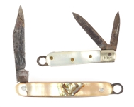 MINIATURE ABALONE MOTHER OF PEARL POCKETKNIVES LOT OF 2