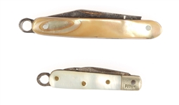 MINIATURE ABALONE MOTHER OF PEARL POCKETKNIVES LOT OF 2