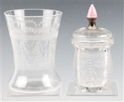 20TH C. ETCHED GLASS VASE & JAR