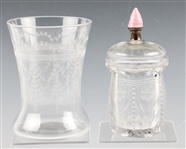20TH C. ETCHED GLASS VASE & JAR