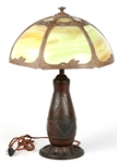 20TH C. TABLE LAMP WITH EARTH TONE SLAG GLASS SHADE