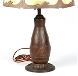 20TH C. TABLE LAMP WITH EARTH TONE SLAG GLASS SHADE