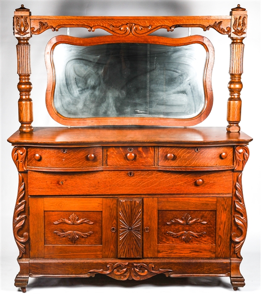 AMERICAN OAK BUFFET SERVER WITH MIRROR 