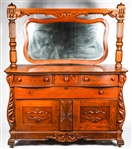 AMERICAN OAK BUFFET SERVER WITH MIRROR 