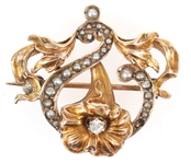 10K YELLOW GOLD WHITE TOPAZ & SEED PEARL BROOCH/PENDANT