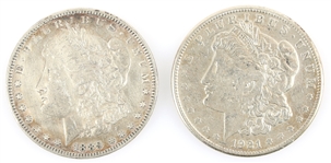 1889-P & 1921-S US SILVER MORGAN DOLLAR COINS