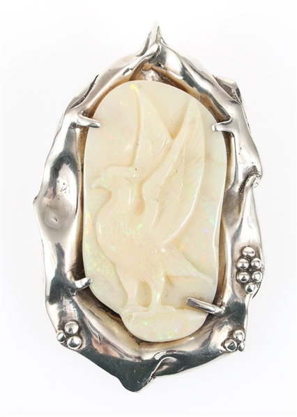 STERLING SILVER & CARVED OPAL PENDANT