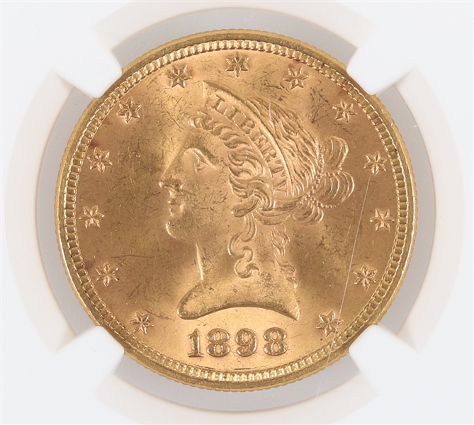 1898 US $10 LIBERTY HEAD EAGLE GOLD COIN - NGC MS 64