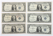 1935 & 1957 US $1 SILVER CERTIFICATE NOTES - LOT OF 6