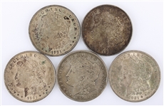 1921-P US SILVER MORGAN DOLLAR COINS - LOT OF 5
