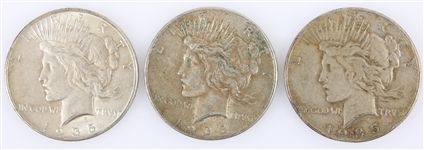 1935 US SILVER PEACE DOLLAR COINS - LOT OF 3