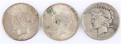 1921, 1924, 1926 US SILVER PEACE DOLLAR COINS LOT OF 3