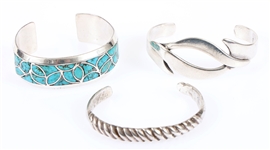 STERLING SILVER & TURQUOISE CUFF BRACELETS - LOT OF 3