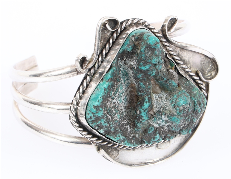 STERLING SILVER TURQUOISE NUGGET CUFF BRACELET