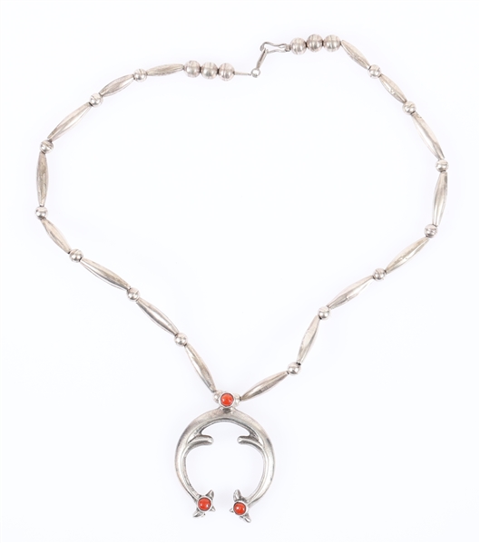 SOUTHWESTERN STERLING SILVER CORAL NAJA NECKLACE