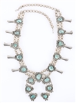 STERLING SILVER & TURQUOISE SQUASH BLOSSOM NECKLACE