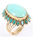 18K YELLOW GOLD TURQUOISE COCKTAIL RING 