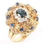 18K YELLOW GOLD NATURAL SAPPHIRE DIAMOND COCKTAIL RING