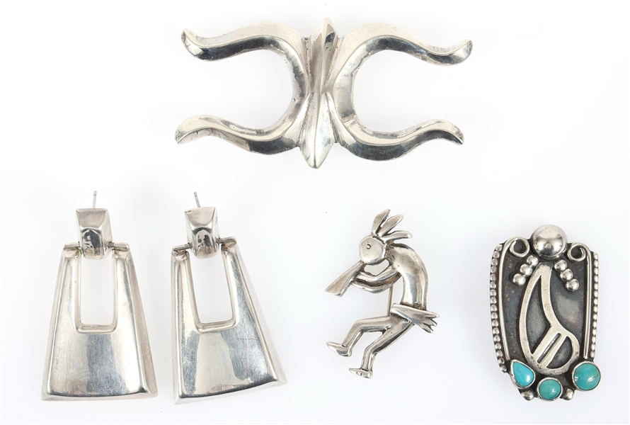 SOUTHWEST STYLE STERLING JEWELRY - BROOCHES & EARRINGS