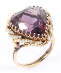 VICTORIAN 14K GOLD HEART AMETHYST SEED PEARL RING
