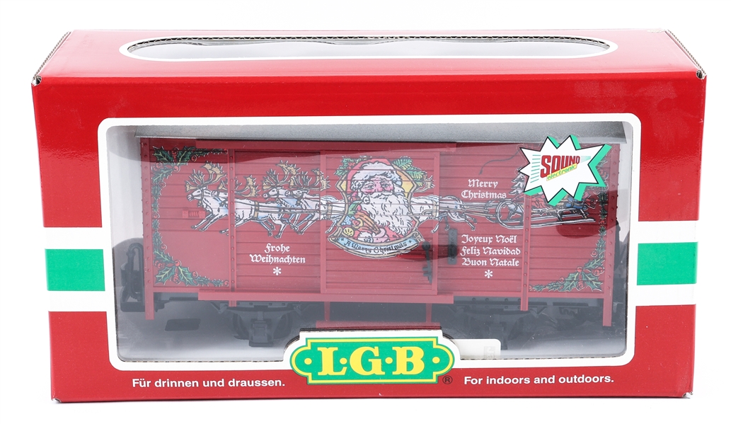 LGB G GAUGE CHRISTMAS MODEL TRAIN BOX CAR WITH SOUND