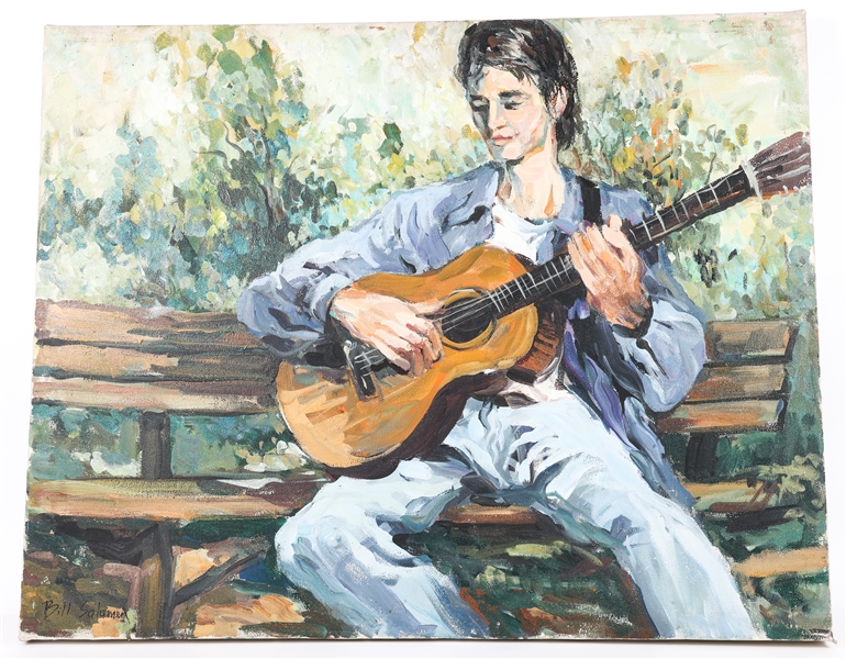 BILL SALAMON OIL PAINTING ON CANVAS MAN PLAYING GUITAR