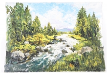BILL SALAMON "FOREST STREAM" OIL PAINTING ON BOARD 