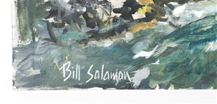 BILL SALAMON FOREST STREAM OIL PAINTING ON BOARD 