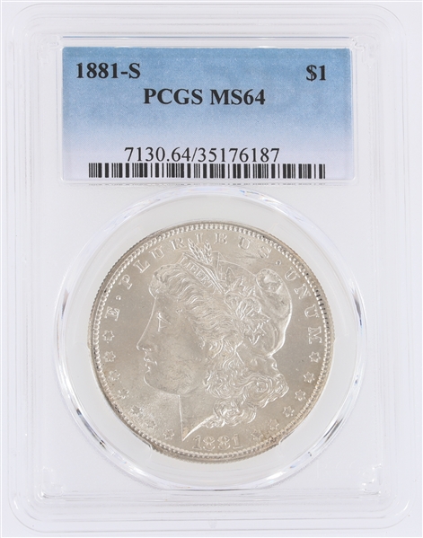 1881-S US MORGAN SILVER $1 DOLLAR COIN PCGS MS64