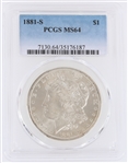 1881-S US MORGAN SILVER $1 DOLLAR COIN PCGS MS64
