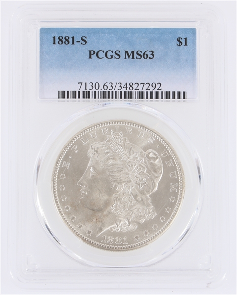 1881-S US MORGAN SILVER $1 DOLLAR COIN PCGS MS63