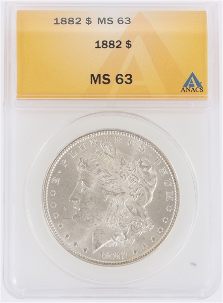 1882 US MORGAN SILVER $1 DOLLAR COIN ANACS MS63