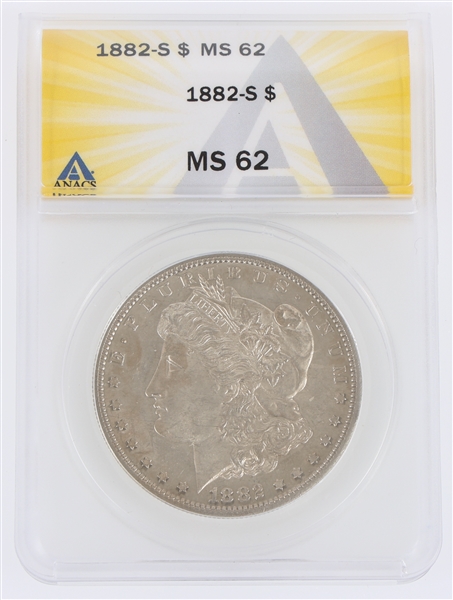 1882-S US MORGAN SILVER $1 DOLLAR COIN ANACS MS62