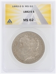 1882-S US MORGAN SILVER $1 DOLLAR COIN ANACS MS62