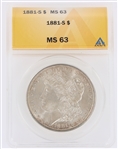 1881-S US MORGAN SILVER $1 DOLLAR COIN ANACS MS63