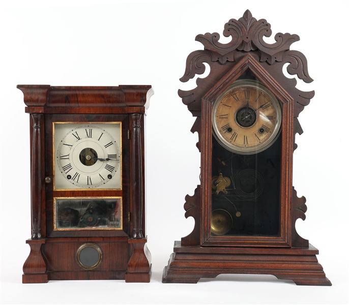 19TH C. WOODEN EIGHT DAY SPRING CLOCKS