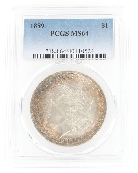 1889 US MORGAN SILVER DOLLAR COIN PCGS MS64