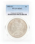 1883 US MORGAN SILVER DOLLAR COIN PCGS MS63