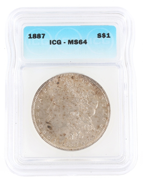 1887 US MORGAN SILVER DOLLAR COIN ICG MS64