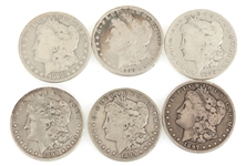 1896-1899 US MORGAN SILVER DOLLAR COINS - LOT OF 6