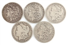 1878-1890 US MORGAN SILVER DOLLAR COINS - LOT OF 5