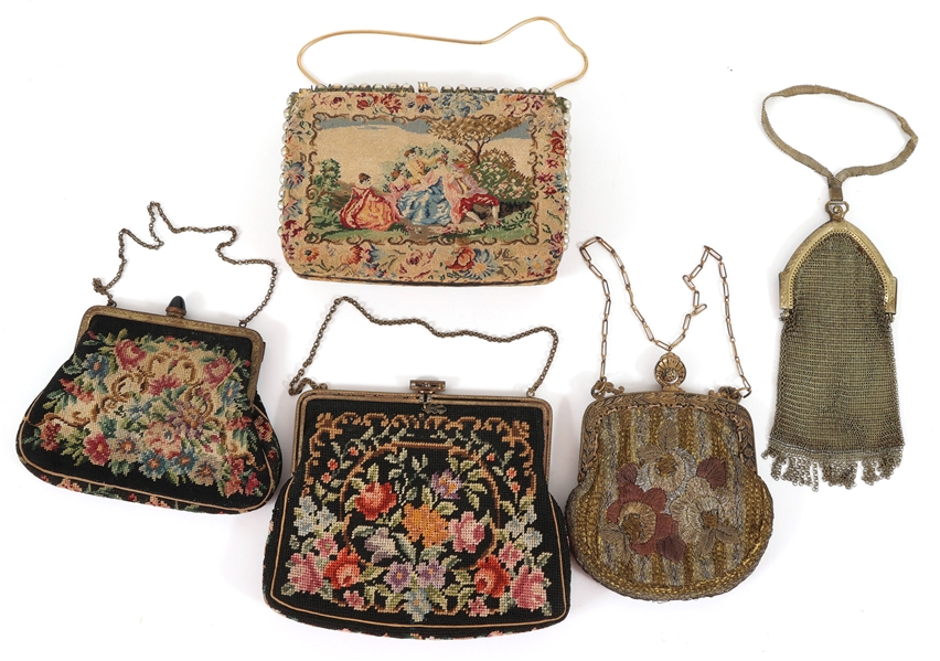 METAL & EMBROIDERED PURSE - LOT OF FIVE