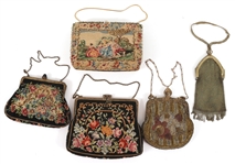 METAL & EMBROIDERED PURSE - LOT OF FIVE